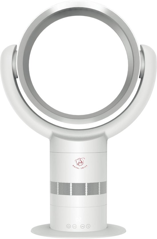 Bladloze tafelventilator Royal Swiss 35W stil met touchscreen, afstandsbediening, 360° oscillatie, veilig voor kinderen