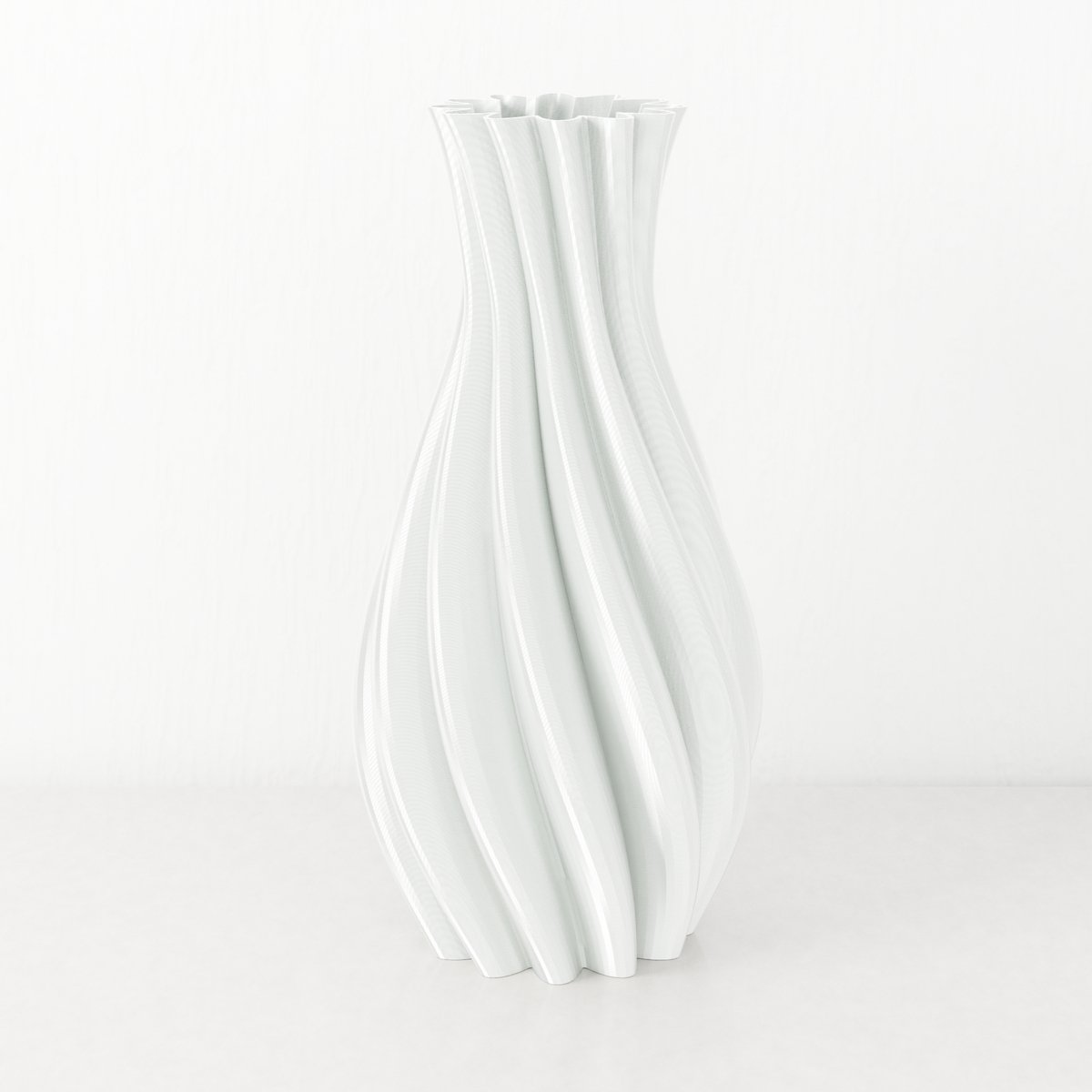 Fleuriek Tafelvaas Wit; Glanzend - H30 cm - Elegante vaas van gerecycled kunststof met gestreept patroon - Spiraal vaas voor zijden bloemen of droogbloemen