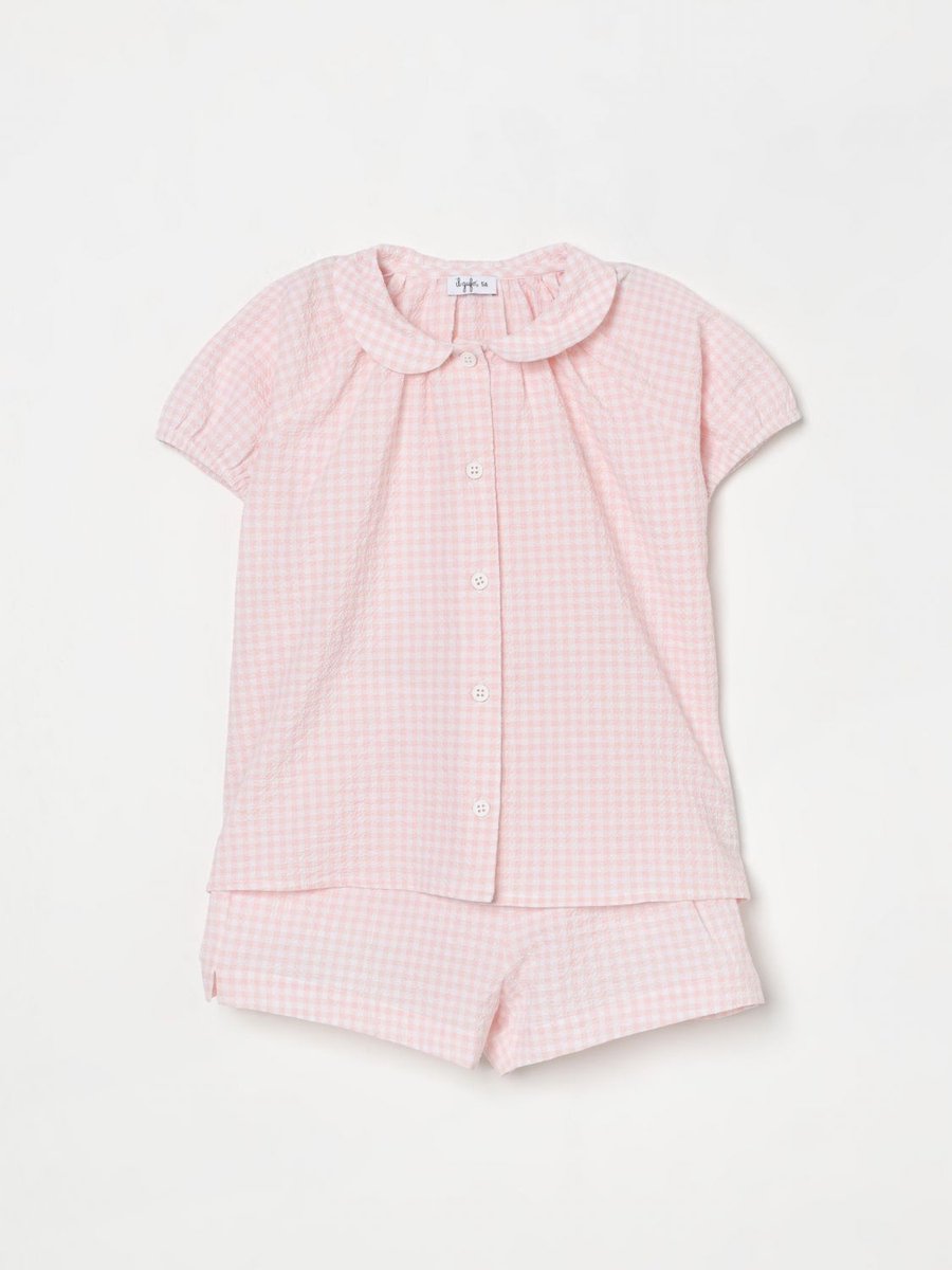 Gingham Pajama Set Short Sleeves Kids - Pink Ropes Cords