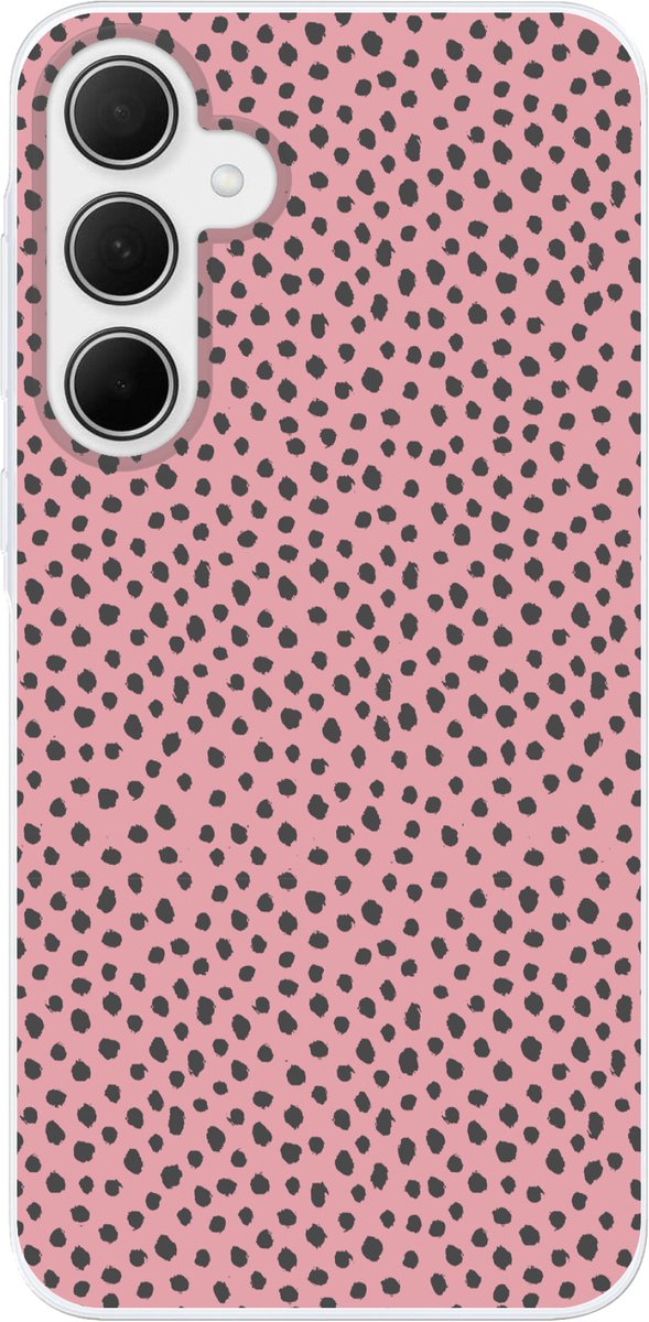 Telefoonhoesje Geschikt voor Samsung Galaxy A35 hoesje - Stippen - Roze - Zwart - Siliconen Telefoonhoesje Telefoonhoesje