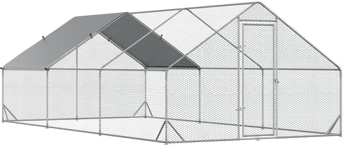 Merax Kippenren XXL Buiten 3x6 Meter Met Dak – Freilopen Gevogelte Ren Voor 12 Tot 18 Kippen Konijnen Eenden – Verzinkt Staal – Waterbestendig