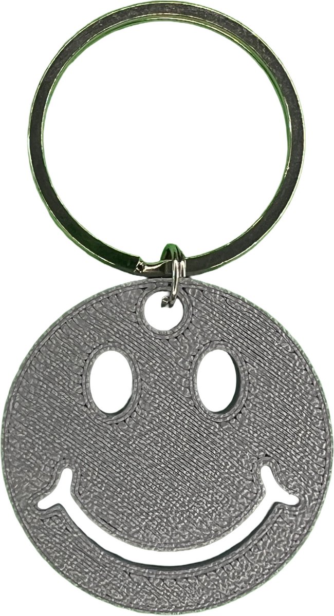 Smiley sleutelhanger Grijs 4 cm