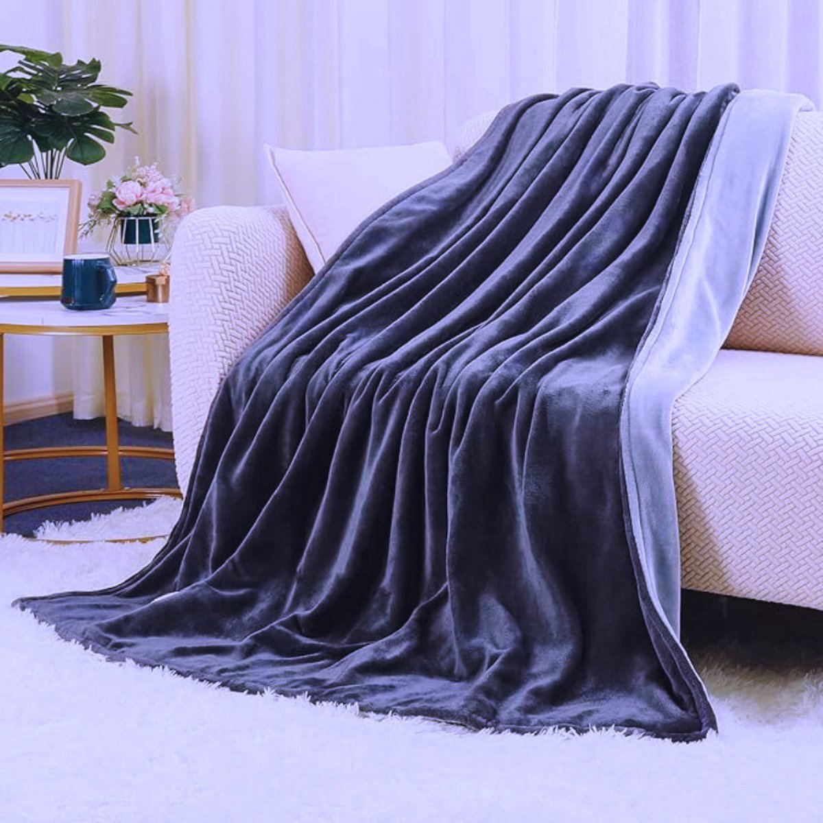 Thuys – Elektrische Deken – 180 x 130 CM – 10 Temperatuurniveaus – Wasbaar – Donkergrijs / Lichtgrijs