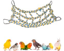 Papegaaien schommel (Geel 32*25cm) - Met 4 haken - Vogel Schommel - Klimnet - Vogel Speel - Vogel Speelgoed - Vogelspeelgoed - Vogel Speeltjes - Vogelkooi Accessoires - Voor Grasparkiet, Agapornis, Valkparkiet en Kleine Papegaaien