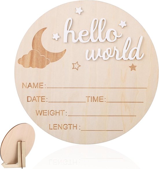 Babyaankondigingsbord, 15cm Houten Hello World Pasgeboren Welkomstbord Geboorte Babynaamplaten voor Fotorekwisieten Babyshower Ziekenhuiskwekerij (Roze