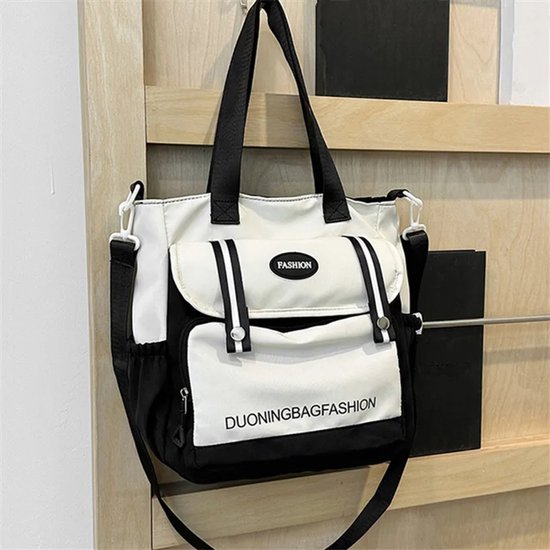 Makukke Cord schoudertas voor dames, schattige tote bag, grote crossbody tas, shopper, schoudertas voor school, kantoor, werk, reizen, uitstapjes, winkelen, zwart, Large, Retro