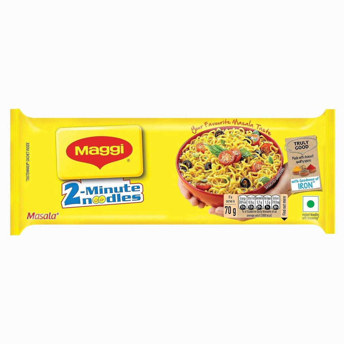 MAGGI 2 Minuten Instant Noedels Masala 420g – Snel Klaar, Rijk aan Kruiden & IJzer | Met Kajal Sticker
