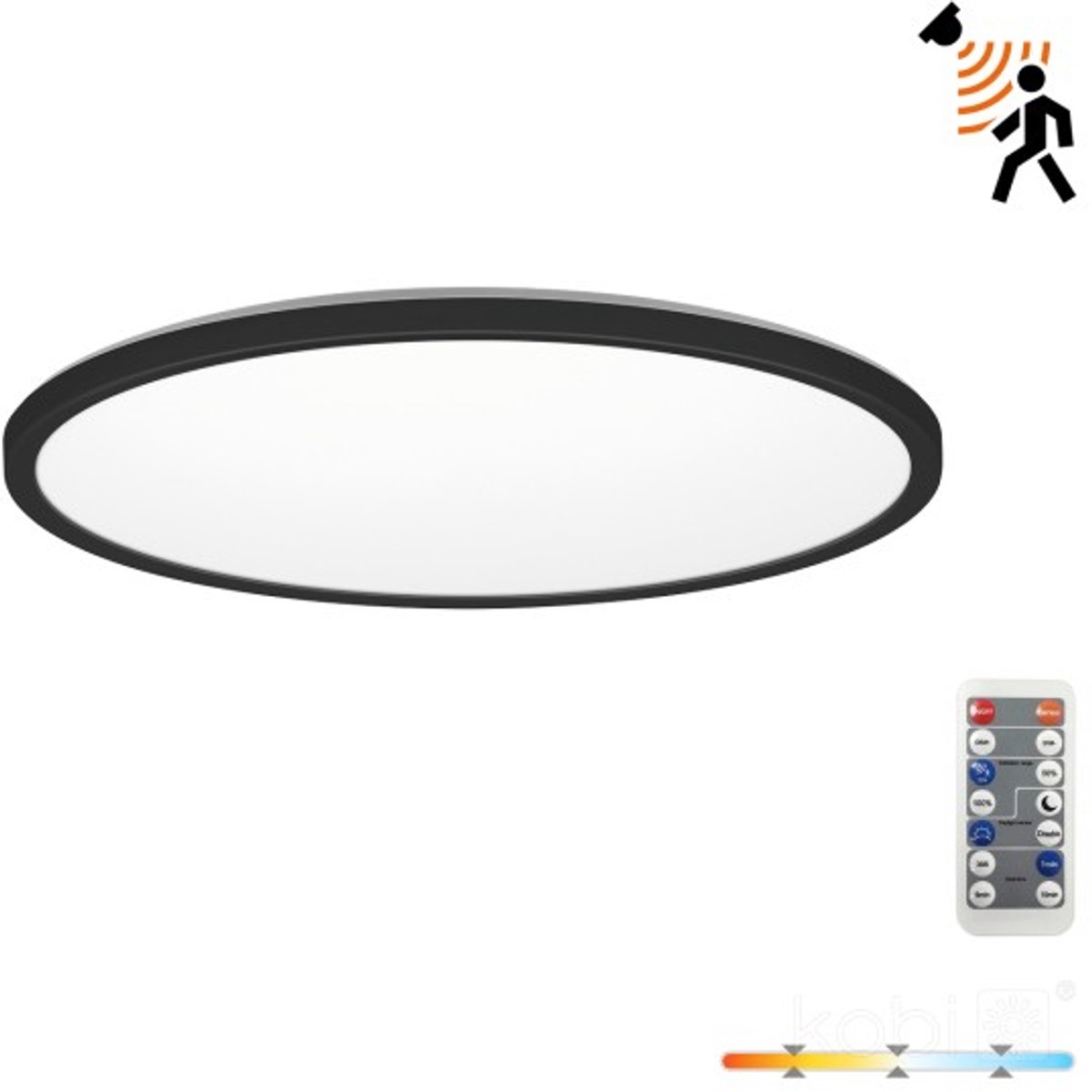 LED Plafondlamp NIVERA CIRCLE 12W Zwart - IP54 - 3CCT 3000K/4000K/6000K - Bewegings- & Daglichtsensor - met Afstandsbediening | Geen fitting | Warm Wit-Koel Wit-Daglicht | 12 watt | 30.000 Branduren