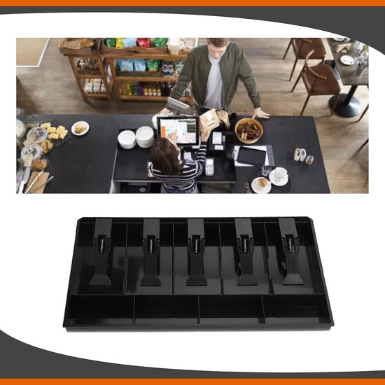 Cash drawer, 40.5 x 24.5 x 3.5 cm, money organiser, cash drawer, 9 compartments with 5 banknotes and 4 coins, removable cash drawer for point of sale system (black) van Merkloos	 — afbeelding 2