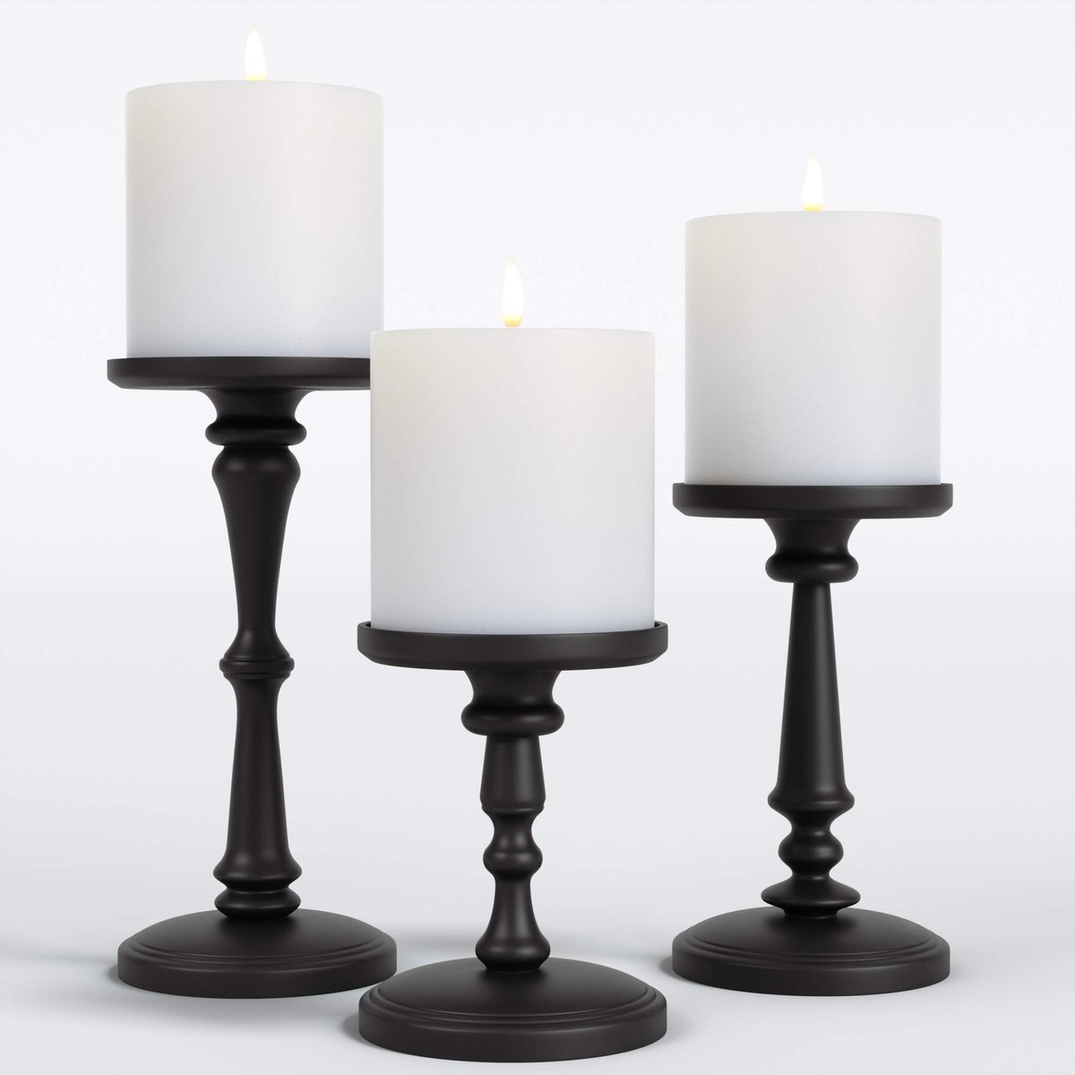 HB Design Co. Metalen kaarsenhouders, set van 3, matzwart, kaarsenhouders voor 3 pilaarkaarsen, middelpunt, zwarte kaarsenhouderset