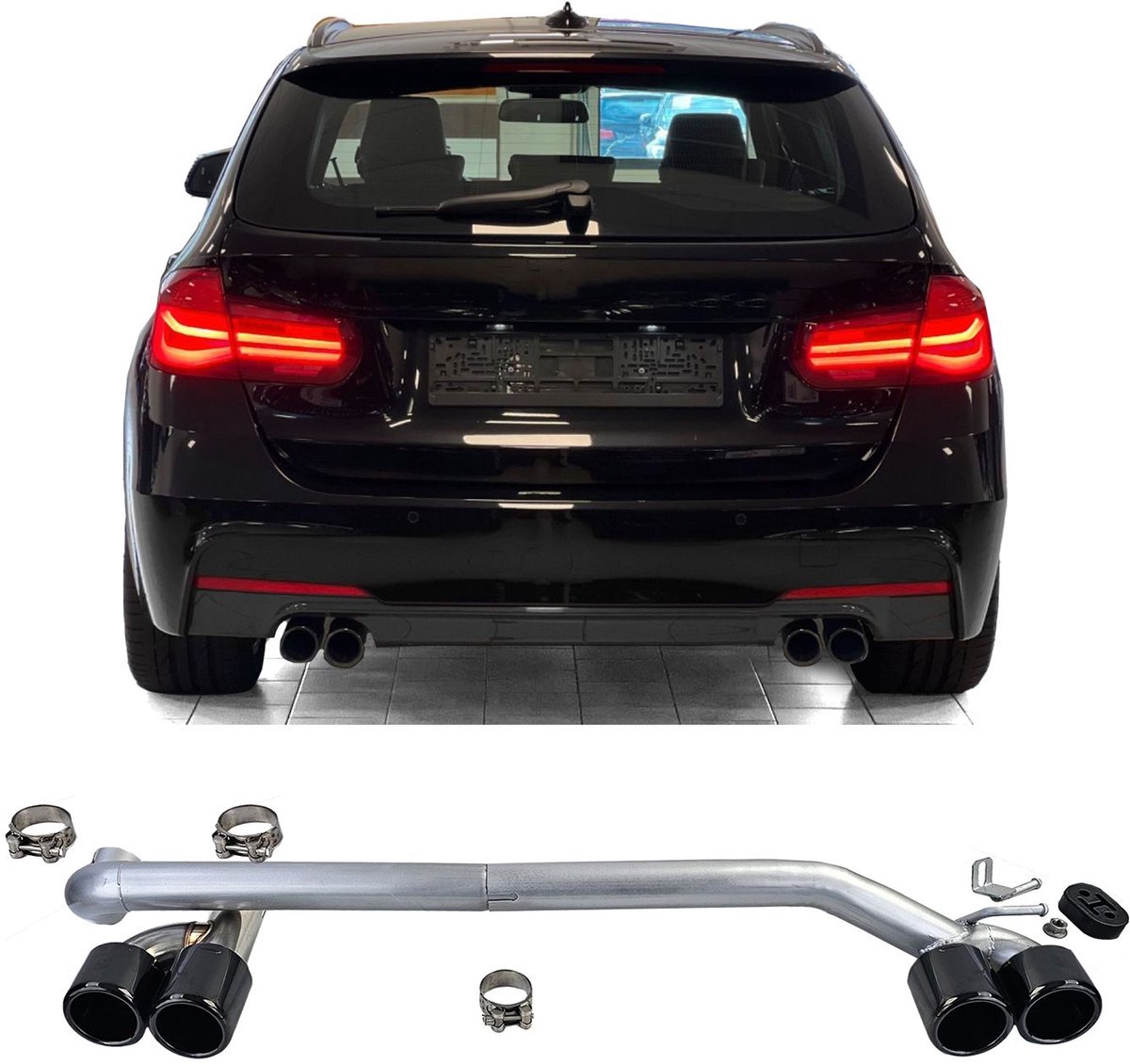 4 X Uitlaat Sierstuk Rond Black Uitlaat Tip Geschikt voor BMW 3 Serie F30 F31 320 325 328 330 M3 Perfomance Look