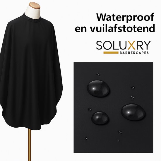 Kapmantel voor Volwassenen Cape Drukknopen Kappersschort Groot Barber Cape - Met Siliconen Kraag - Met Drukknoop Sluiting - Zwart - Soluxry