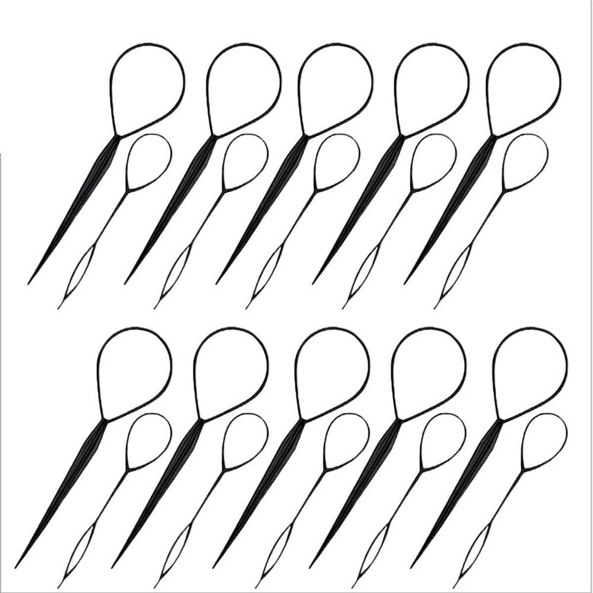 10 paar haarstaartgereedschap, haarvlechtaccessoires, Franse vlechtgereedschapslus voor haarstyling, 20 stuks, zwarte kleur