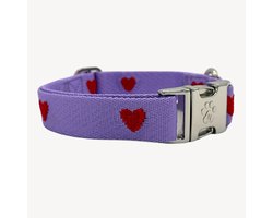 Hearts - Hartjes - Paars - Halsband Hond - XS - 22 / 36 cm - Puppy halsband - kleine hond