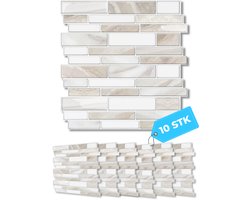 Mondura MarbleLine Series - Plaktegels Zelfklevend - Tegelsticker & Muursticker - Keuken & Badkamer - Marmerlook Beige Wit - 3x Sterke Lijm - 10 Stuks - 25x25 cm