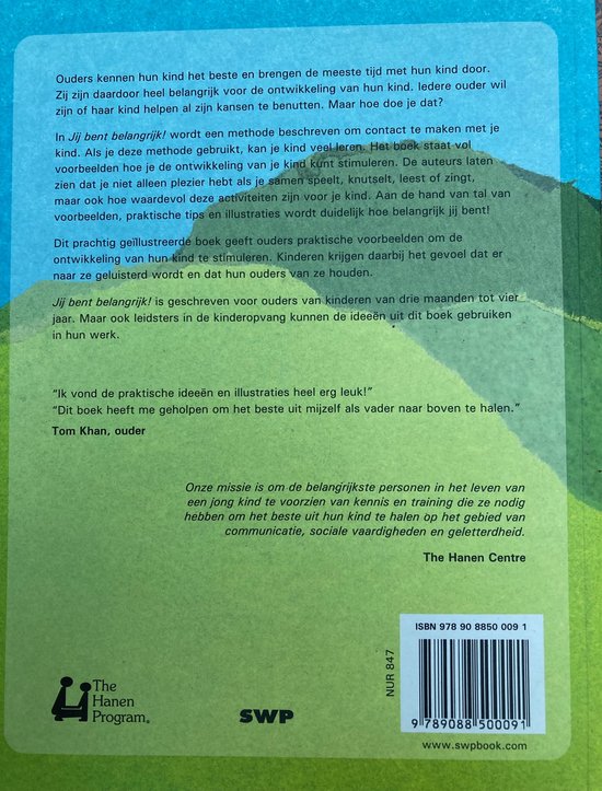 Achterkant van het boek 'Jij bent belangrijk!'. Tekst en barcode zichtbaar.