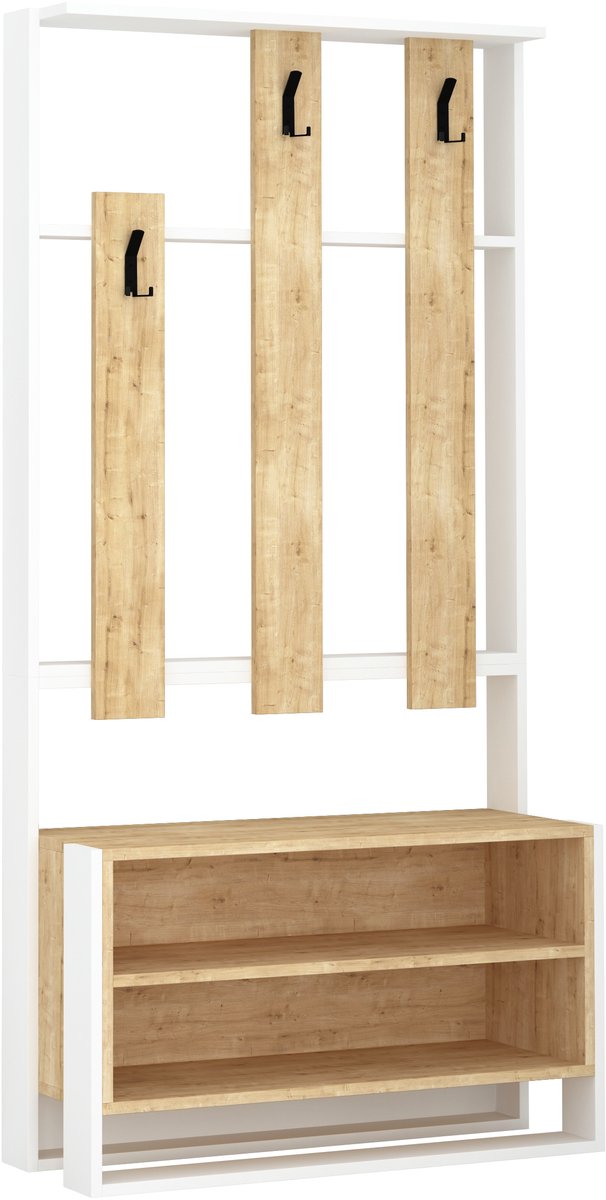Hocus Picus Kapstok Staand 3 Haken - Wit/Eiken - 36x180 cm