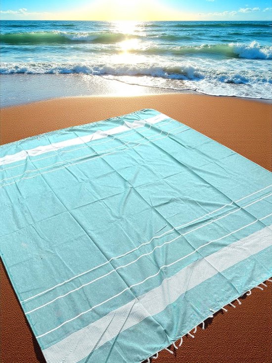 XL strandlaken - Familie strandkleed - 210x235 - Groen/blauw/turquoise - groot strandlaken - Tweepersoons strandlaken