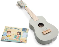foto van Woet® Houten Speelgoedgitaar met Draagriem - Beige - Speelgoedinstrument - Mijn eerste Gitaar Inclusief Muziekboekje - Speelgitaar voor Kinderen - Vanaf 3 jaar