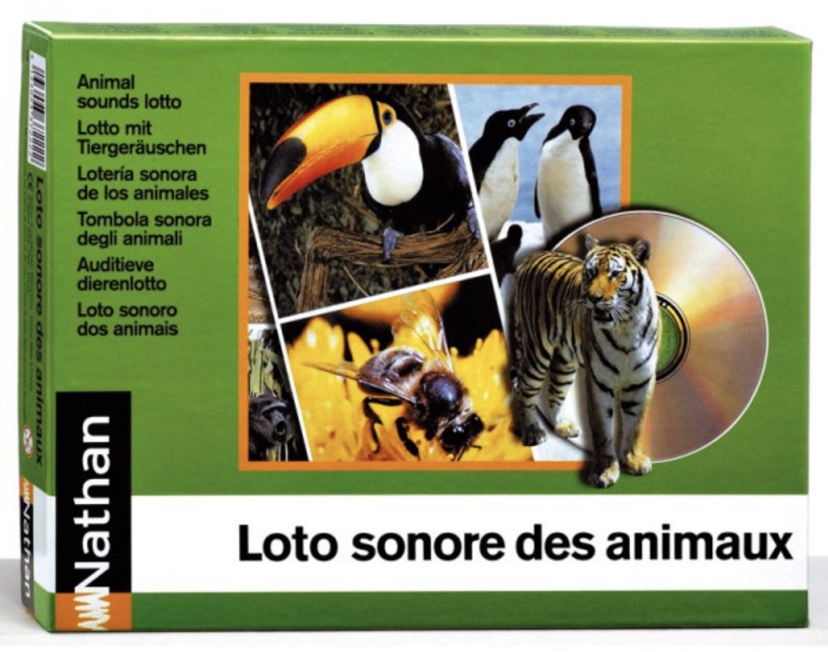 Dierengeluiden bingo - 1 CD 52 minuten - 6 speelborden - 40 plastic fiches