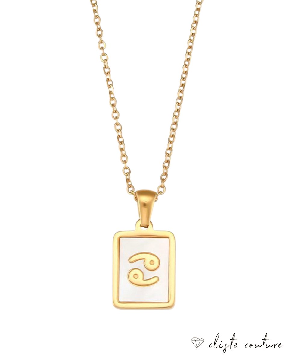 Cliste Couture - Stars Sterrenbeeld Ketting met Schelp Kreeft / Cancer - Stainless Steel met Goud Verguld - 45cm Ketting met Zodiac Hanger - Inclusief Cadeau Verpakking