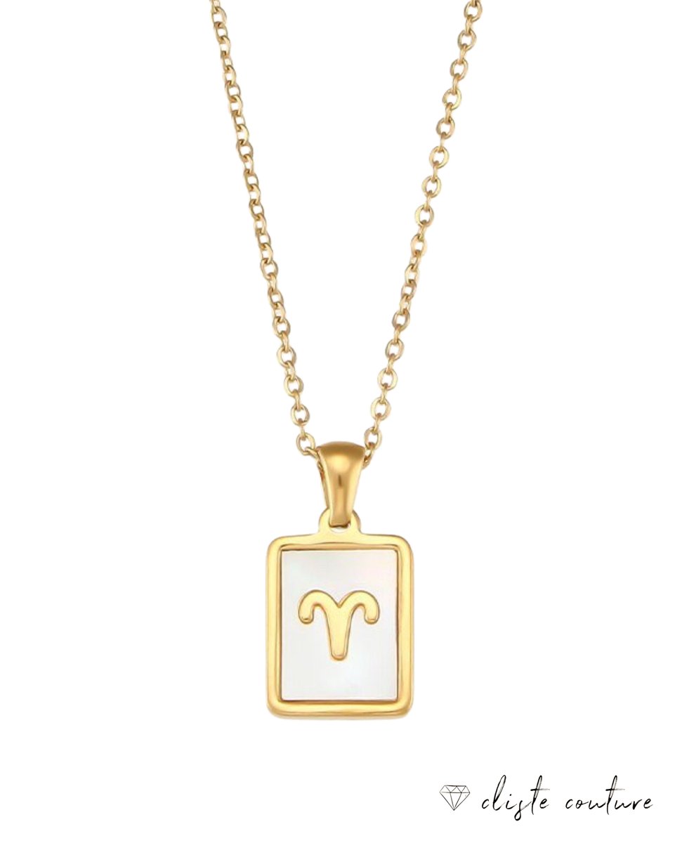 Cliste Couture - Stars Sterrenbeeld Ketting met Schelp Ram / Aries - Stainless Steel met Goud Verguld - 45cm Ketting met Zodiac Hanger - Inclusief Cadeau Verpakking
