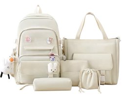 Schooltas set 5-1 - Rugzak - Rugtas - Tas - Schoudertas - Gymtas - Tienertas - Beige