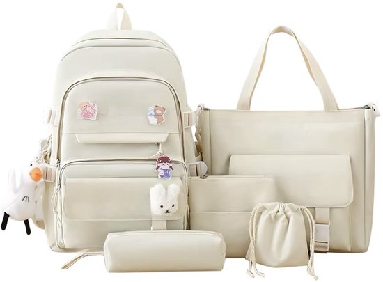 Ensemble cartable 5-1 - Sac à dos - Sac à dos - Sac - Sac à bandoulière - Sac de sport - Sac ado - Beige