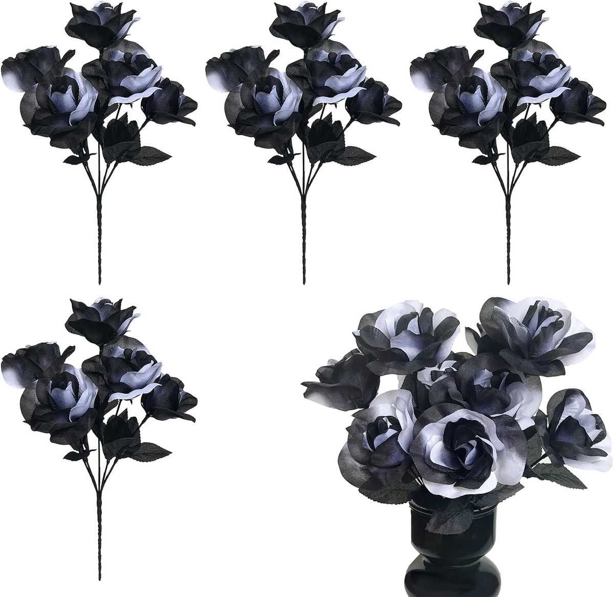 4 stuks - kunstmatige zwart-witte rozenboeketten - gotische stijl roos kunstbloem - decora