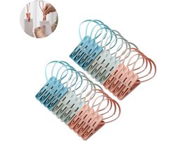 Washaken Clip - Washaken met klemmen - Wasknijpers met touw om op te hangen - kleerhangers voor sokken - Drooghaak voor kleding - Sterke plastic wasknijpers - draagbare antislip plastic hangers clips - Veelzijdig - 24stuks