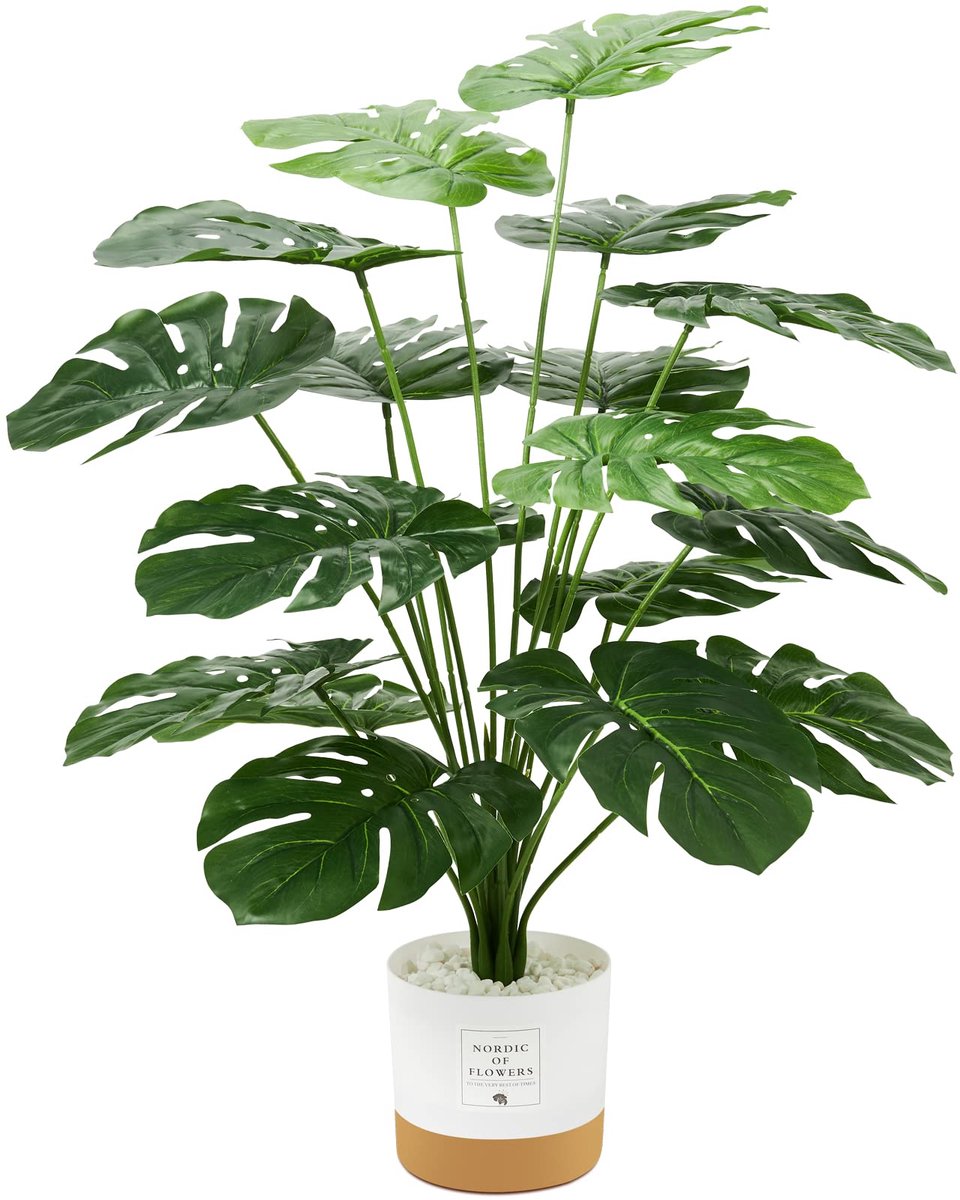 Ibenzoa Kunstmatige Tropische Palm en Monstera Plant in Decoratieve Pot voor Binnenhuisdecoratie groen
