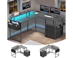 Gaming Bureau met LED Verlichting - 120x120x75cm - L-Vormig Game Bureau met Stopcontact - 2 Non Woven Lade - Gaming Desk - Computer Tafel - Gaming Tafel - Bureau voor Gamen, Studeren en Werken - Zwart