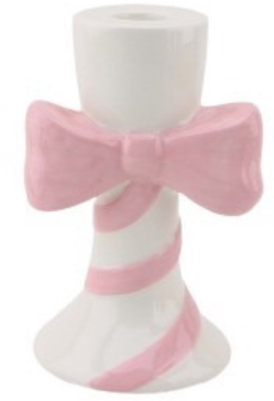 Bougeoir Housevitamin - Bougeoir - Nœud - Céramique - 9 x 8 x 14 cm - Wit/Rose