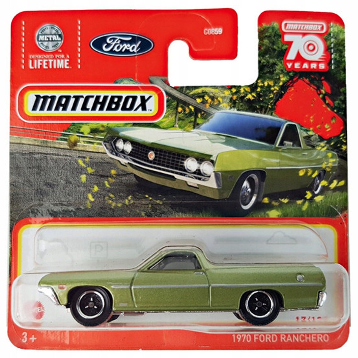 MATCHBOX 1970 FORD RANCHERO 17-100 GREEN METALIC (HLC54) 1:64 METAL SHORT CARD