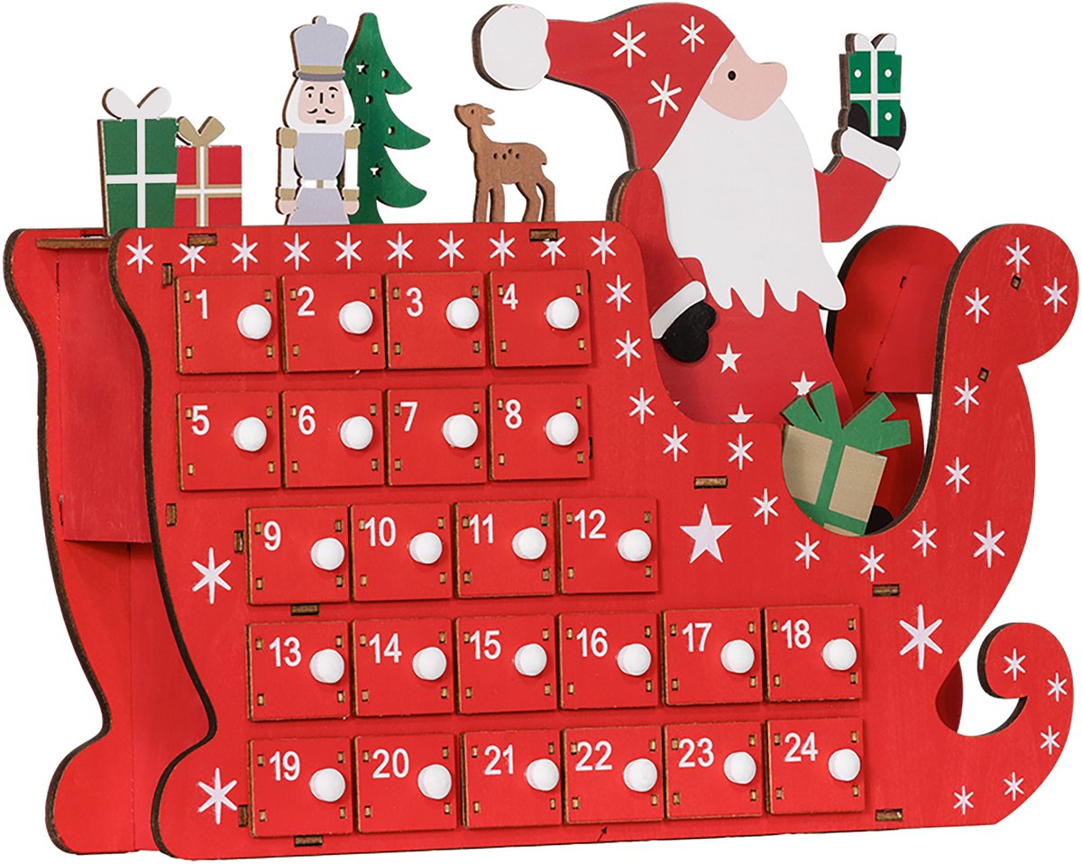 HOMCOM-Weihnachts-Adventskalender-Mehrschichtenplatte-22,5L x 8B x 36H cm-Rot