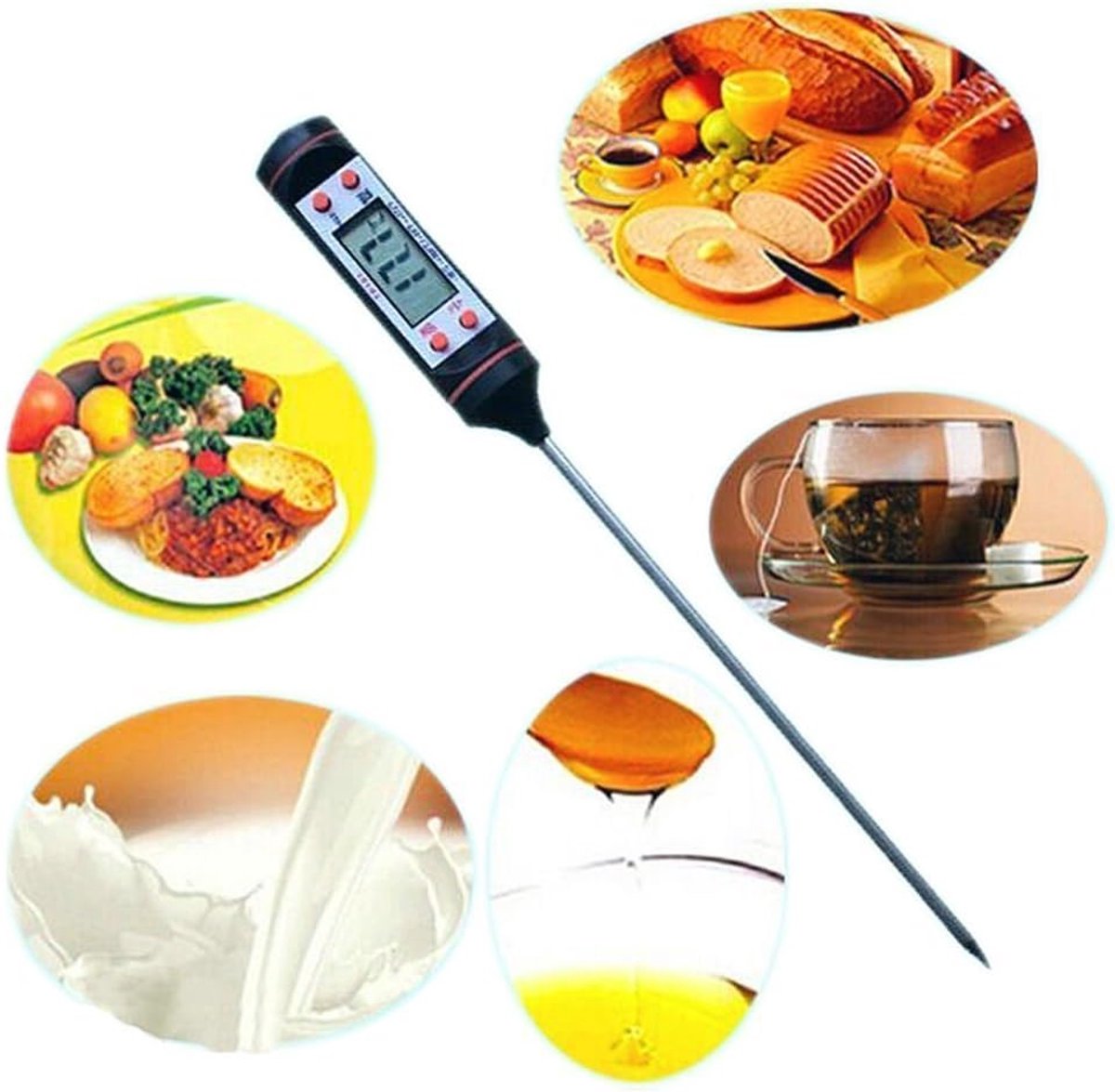 Crrynuo - Digitale Keuken Thermometer - Voedselthermometer - Olie Temperatuur Probe - Huiskamer Specifieke - Voor Olie En Voedselmeting - Zwart