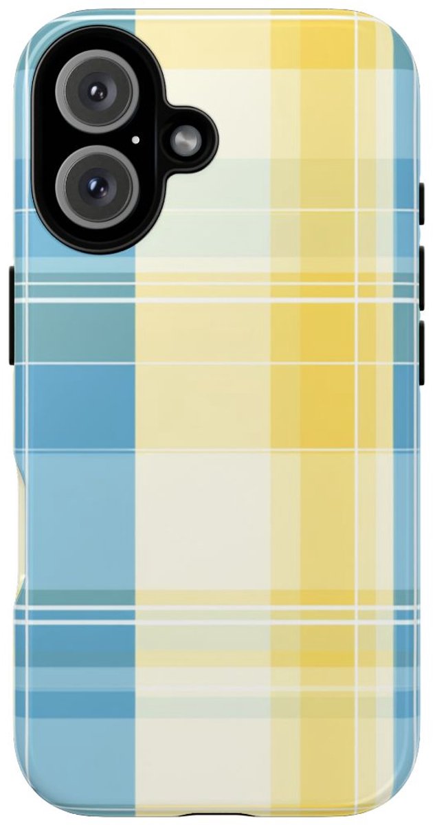 Ocean Blue en Geel Geruit Patroon – Telefoonhoesje Geschikt voor iPhone 16