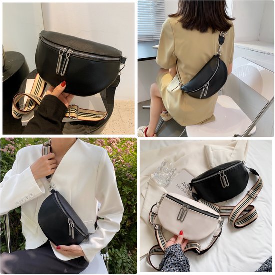 Rainbecom - Crossbodytas Dames PU Leer – 3 Vakken – Dubbele Rits - Stijlvol Schoudertas met Verstelbare en Afneembare Schouderriem – Zwart – Lichtgewicht en Modieus – 23x15x8cm