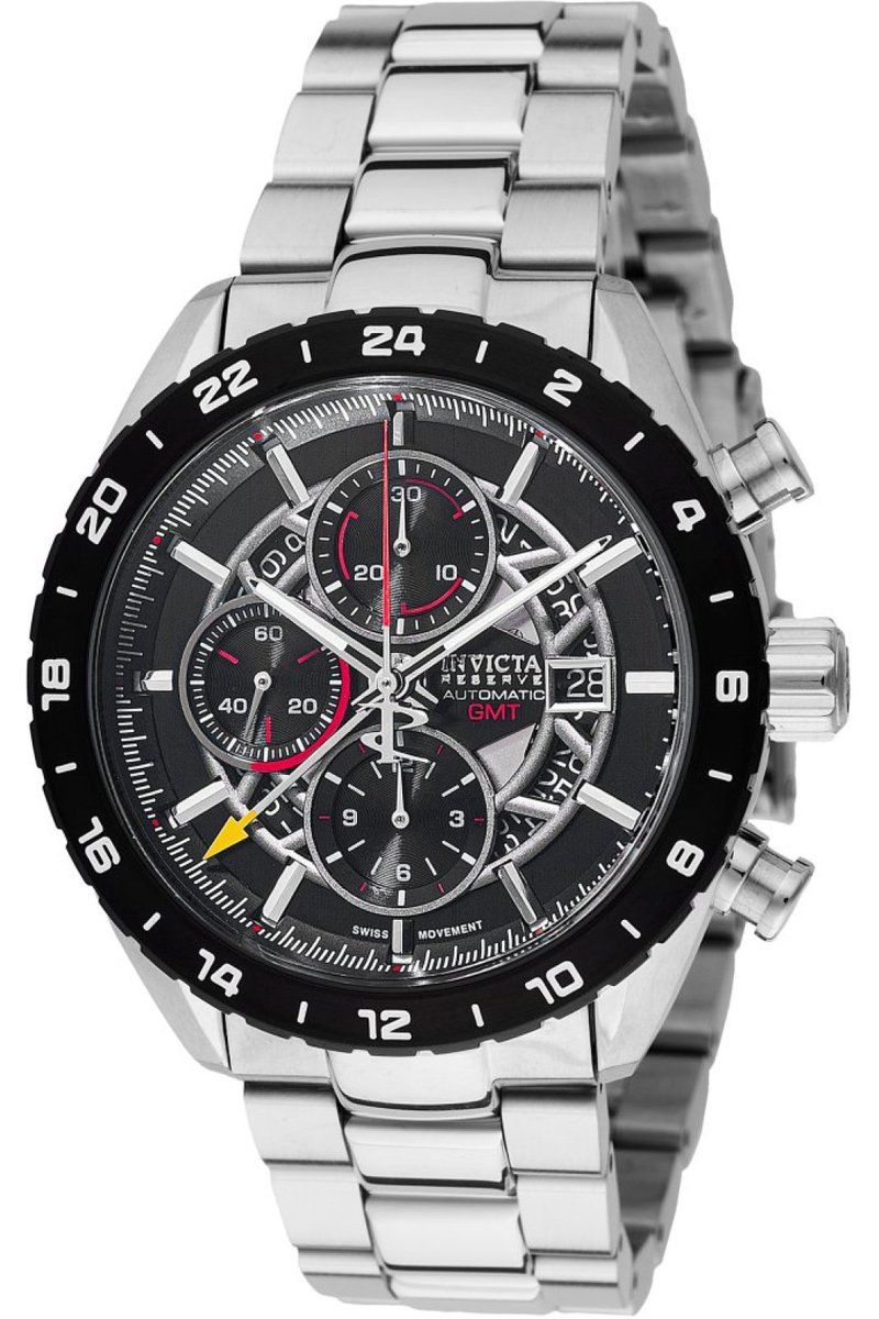 Invicta Reserve 49230 Heren Horloge - Waterdicht - Analoog - Automatisch Uurwerk - Roestvrij Staal met zwarte Wijzerplaat - 44mm