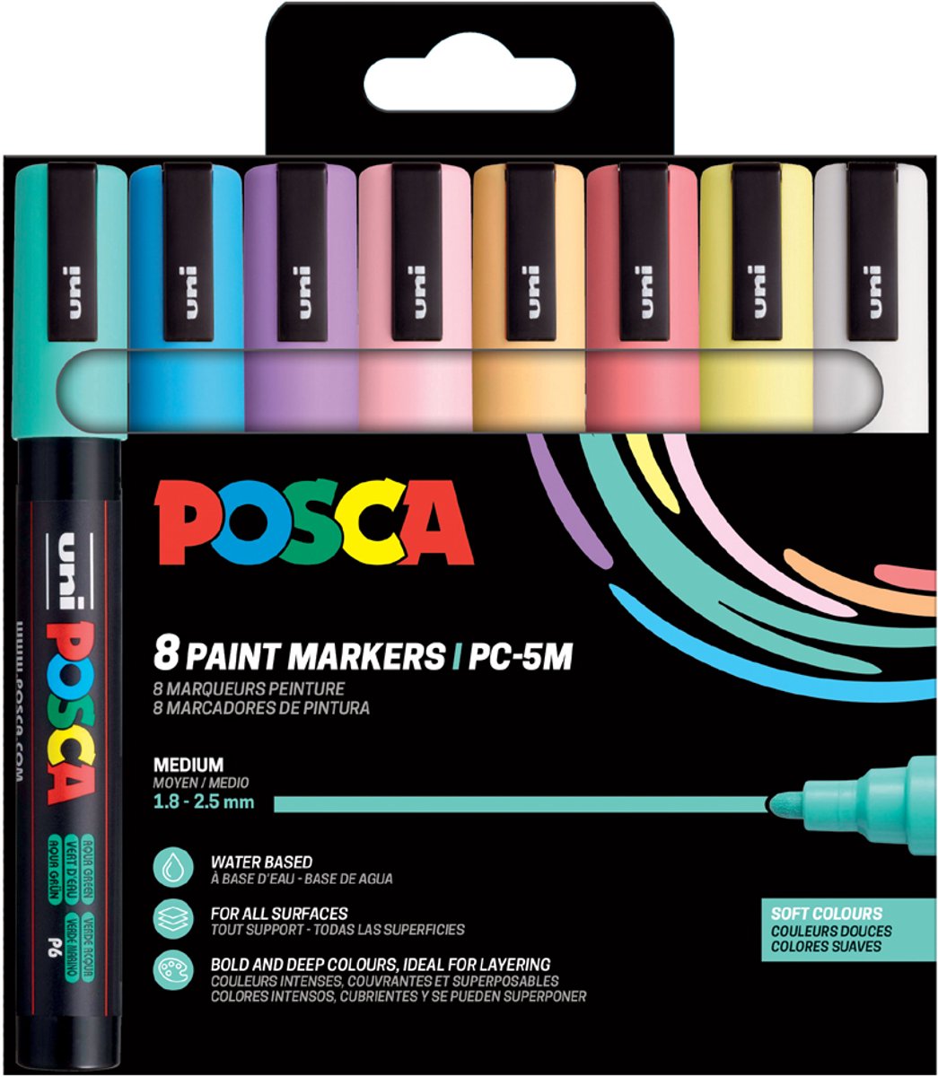 Posca stiften set 5M wit/zwart/goud/zilver — afbeelding 5