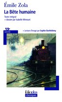 Livre 'La Bête humaine' d'Émile Zola, avec une peinture d'une locomotive à vapeur sur des rails.