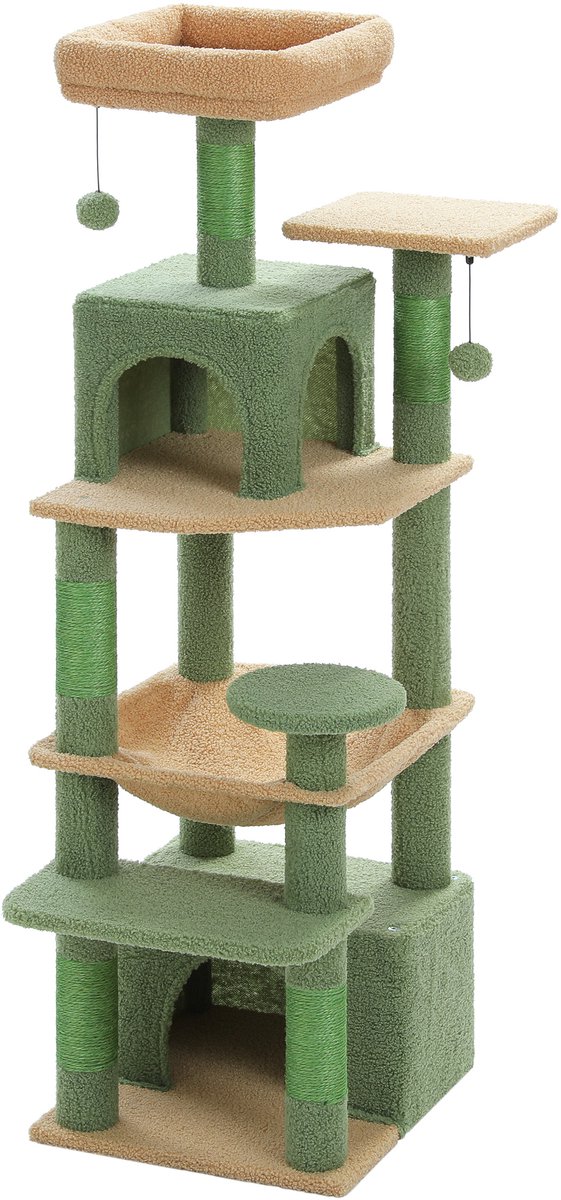 Kattenu CatHouse krabpaal voor katten – Grote krabpaal voor katten – Groen – Kattenboom met katten klimmuur – Medium