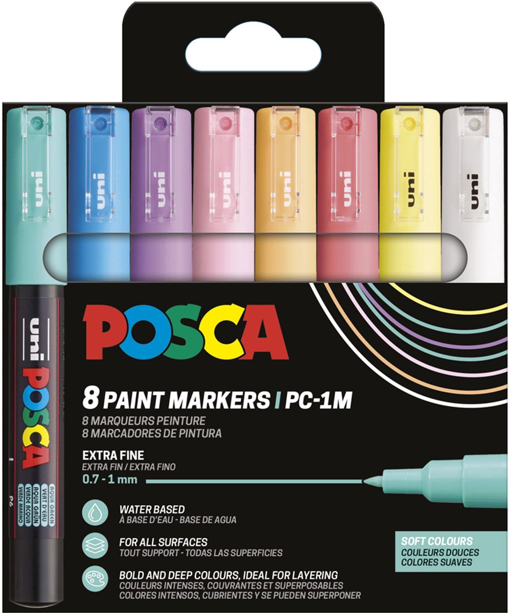 Posca verfstiften set 1MC wit/zwart/goud/zilver — afbeelding 2