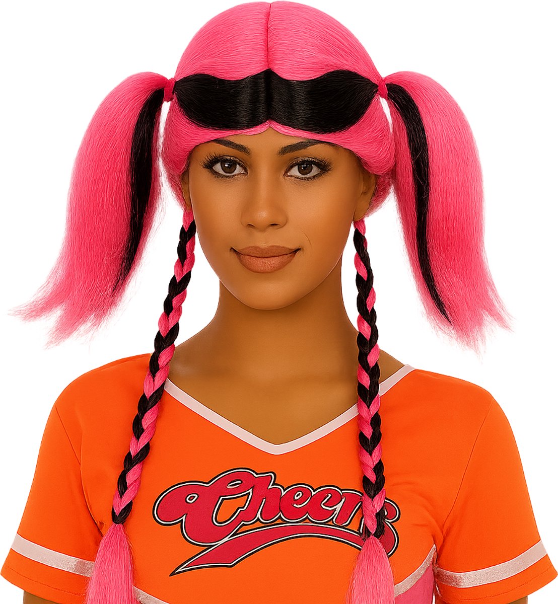 Roze Zwart Staartjes Pruik – Feest & Verkleed Accessoire voor Carnaval, Themafeest & Party