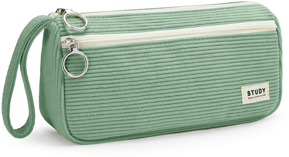 KALIDI corduroy etui met 3 compartimenten, etui met grote inhoud, etui voor school en kantoor.