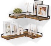 Alsonerbay Hoekplank, keuken, wandrek, hout, zwevende plank, set van 3, hoekplanken, muur, kleine wandplanken, rustieke stijl, voor slaapkamer, woonkamer, keuken, hoek, kinderkamer, donkerbruin