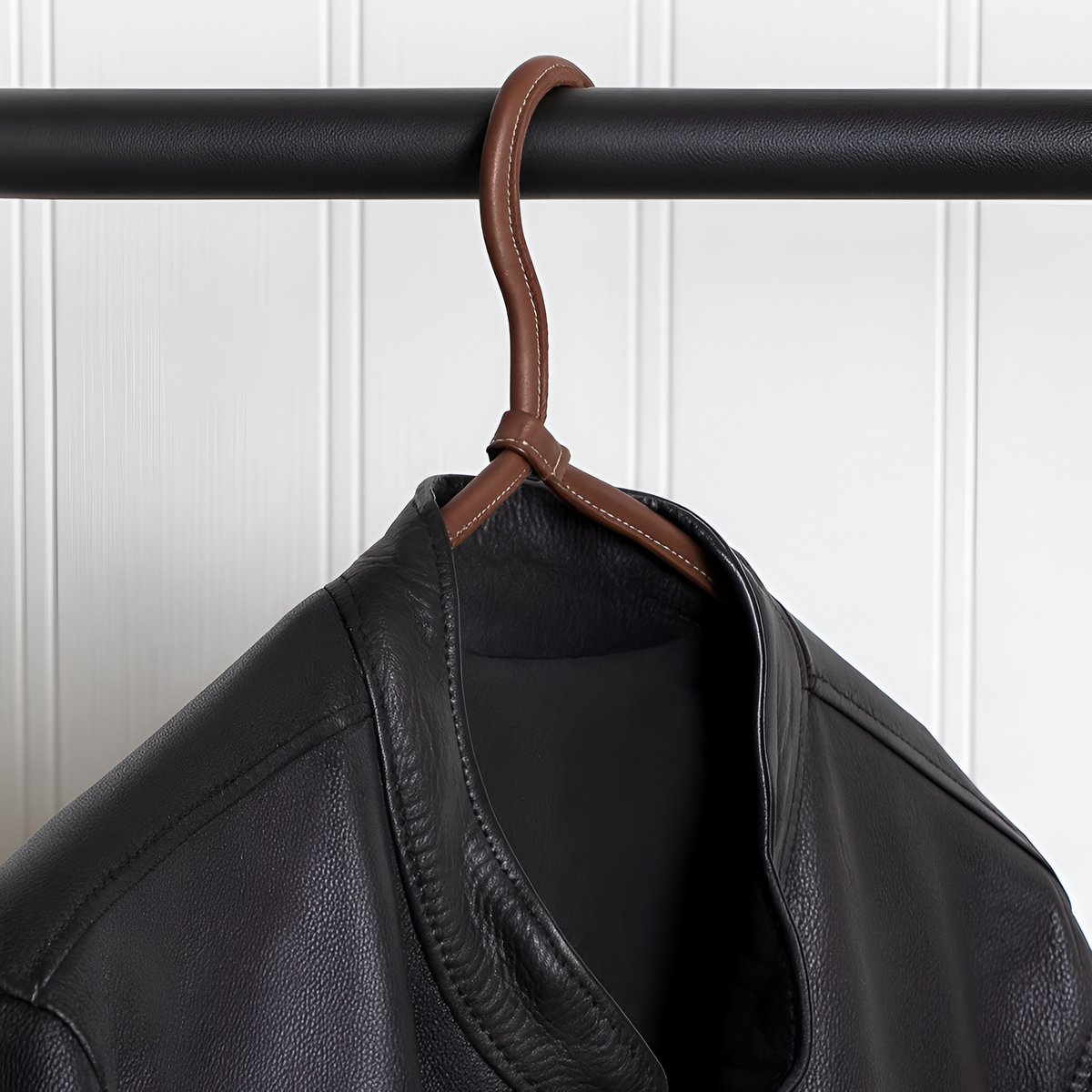 Brute Strength Lot De 6 Cintres De Costume En Cuir Pleine Fleur - Noir - Antidérapants, Avec Encoches épaules