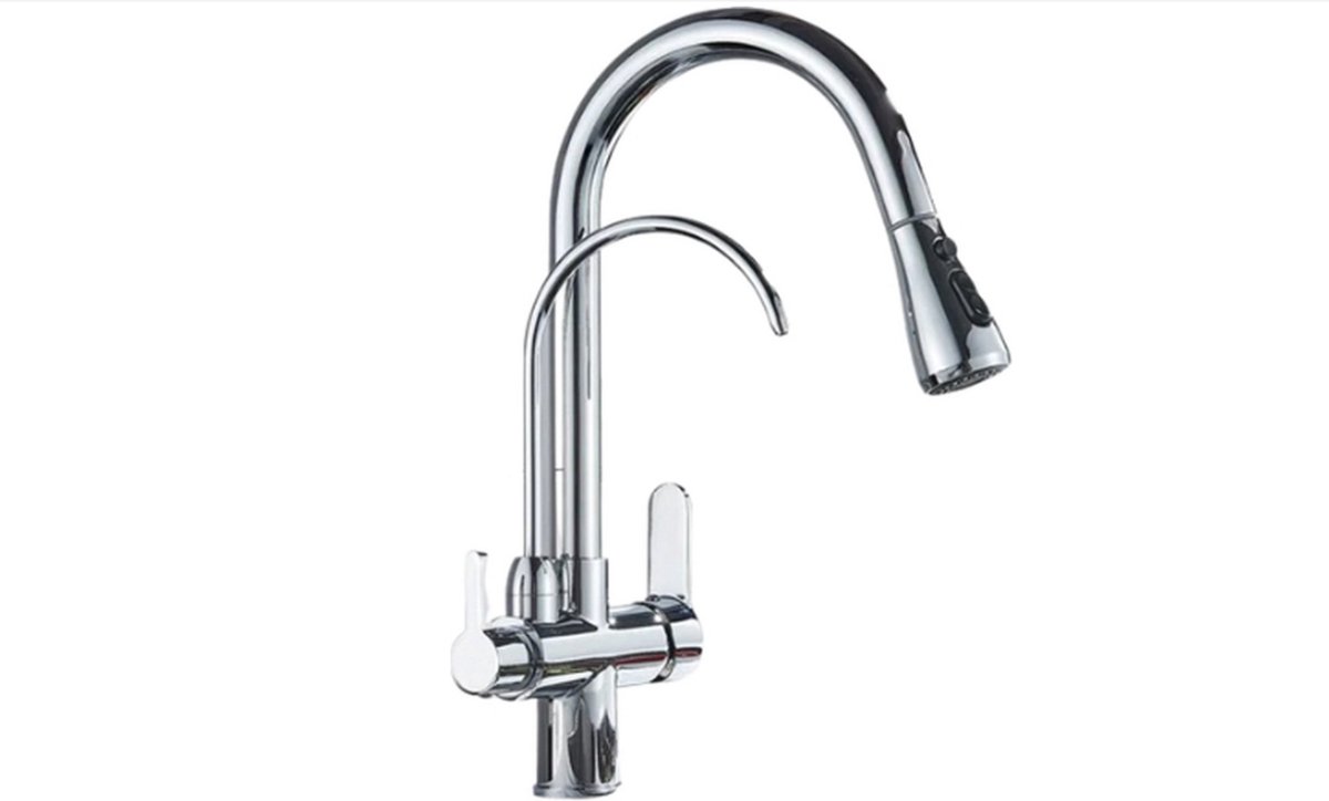 WNHB® Rustieke Keukenkraan Met Uittrekbare Sproeier - 360 Graden Roterende Mengkraan Met Warm En Koud Water En Waterfilter