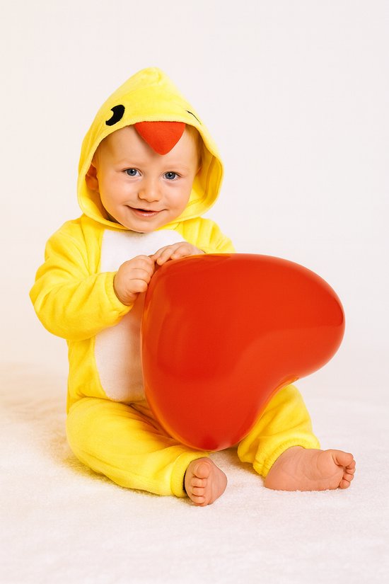 Onesie Little Chicken - Kip - Maat 68/74 - Baby pakje - Kostuum - Carnaval - Geel/Rood - Baby onesie - Pyjama - Slapen - Feest