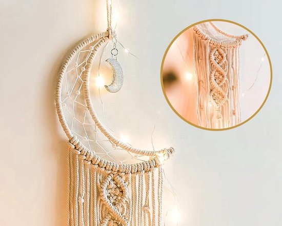 Dromenvanger Siècle des Lumières - Décoration murale en macramé - Style bohème - Convient également aux Enfants - Dreamcatcher - Crochet de suspension inclus